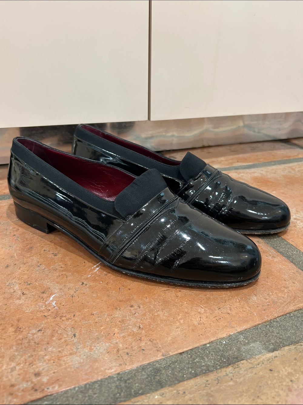 Bally Men's Black Patent Leather Slip-On Loafers in great condition